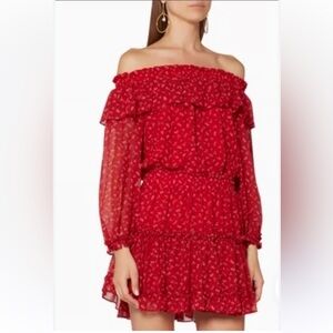 MISA Los Angeles Alma red off shoulder mini dress women size Large